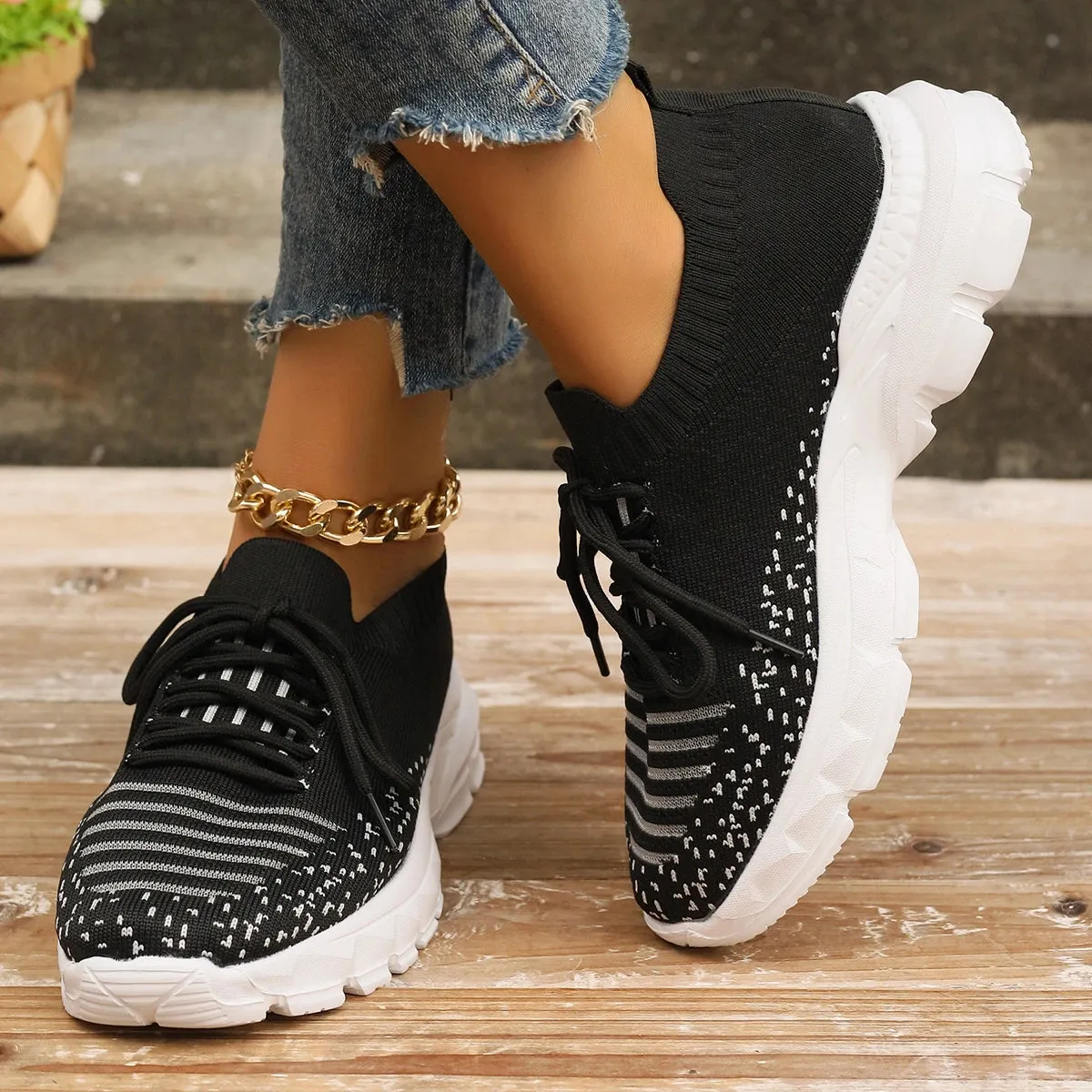 Ashore Shop Pink Knitting Platform Sneakers for Women 2024 Spring Mesh Breathable Sports Shoes Woman Non Slip Thick Sole Running Sneakers