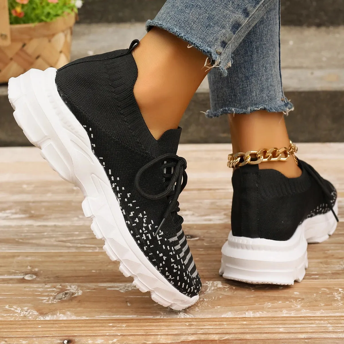 Ashore Shop Pink Knitting Platform Sneakers for Women 2024 Spring Mesh Breathable Sports Shoes Woman Non Slip Thick Sole Running Sneakers