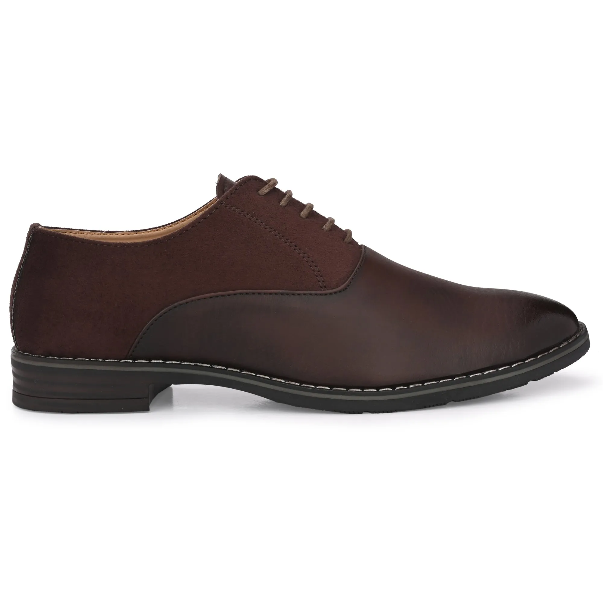 Attitudist Unisex Handcrafted Plain Oxford Matte Gradient Brown Formal Derby Shoes With Round Toe