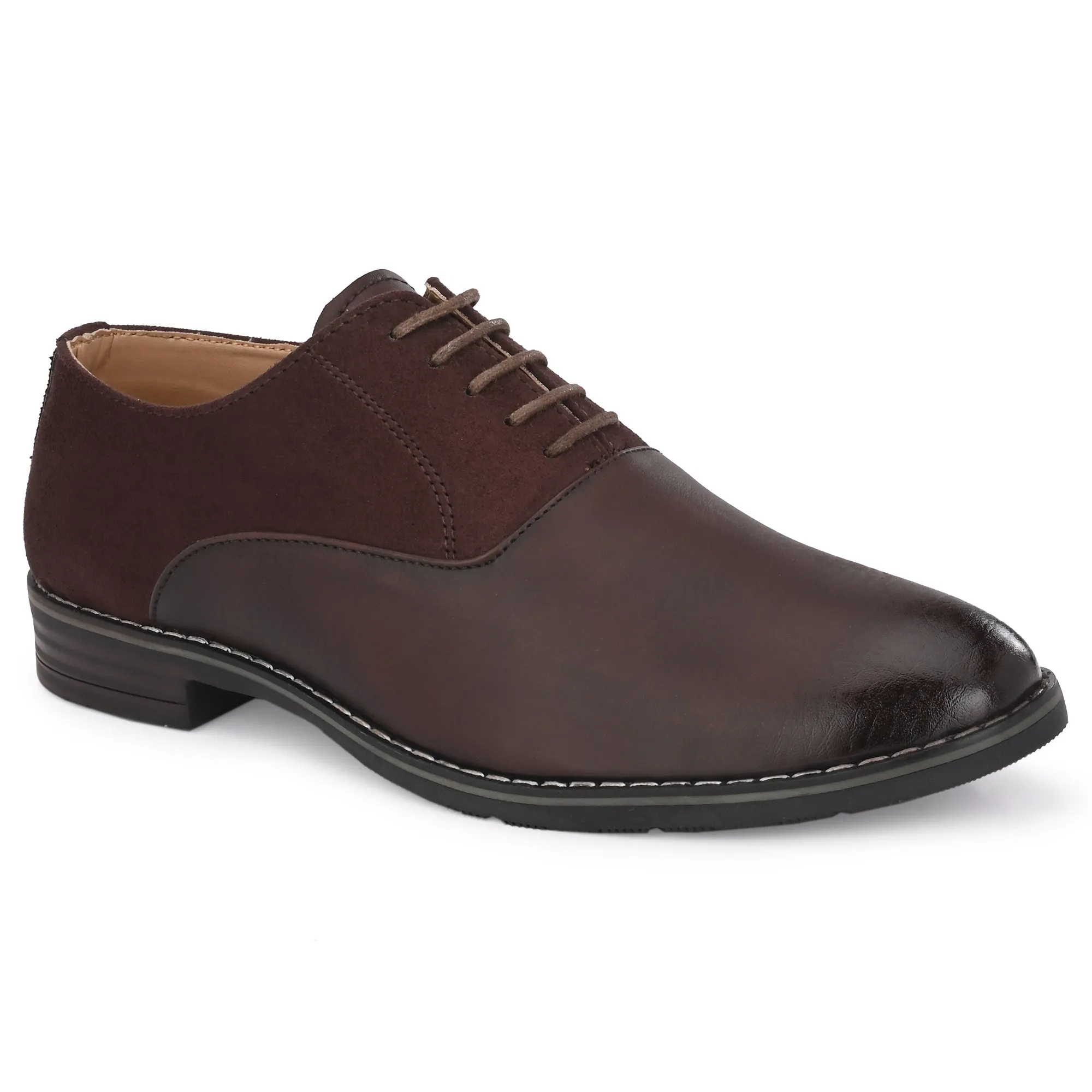 Attitudist Unisex Handcrafted Plain Oxford Matte Gradient Brown Formal Derby Shoes With Round Toe