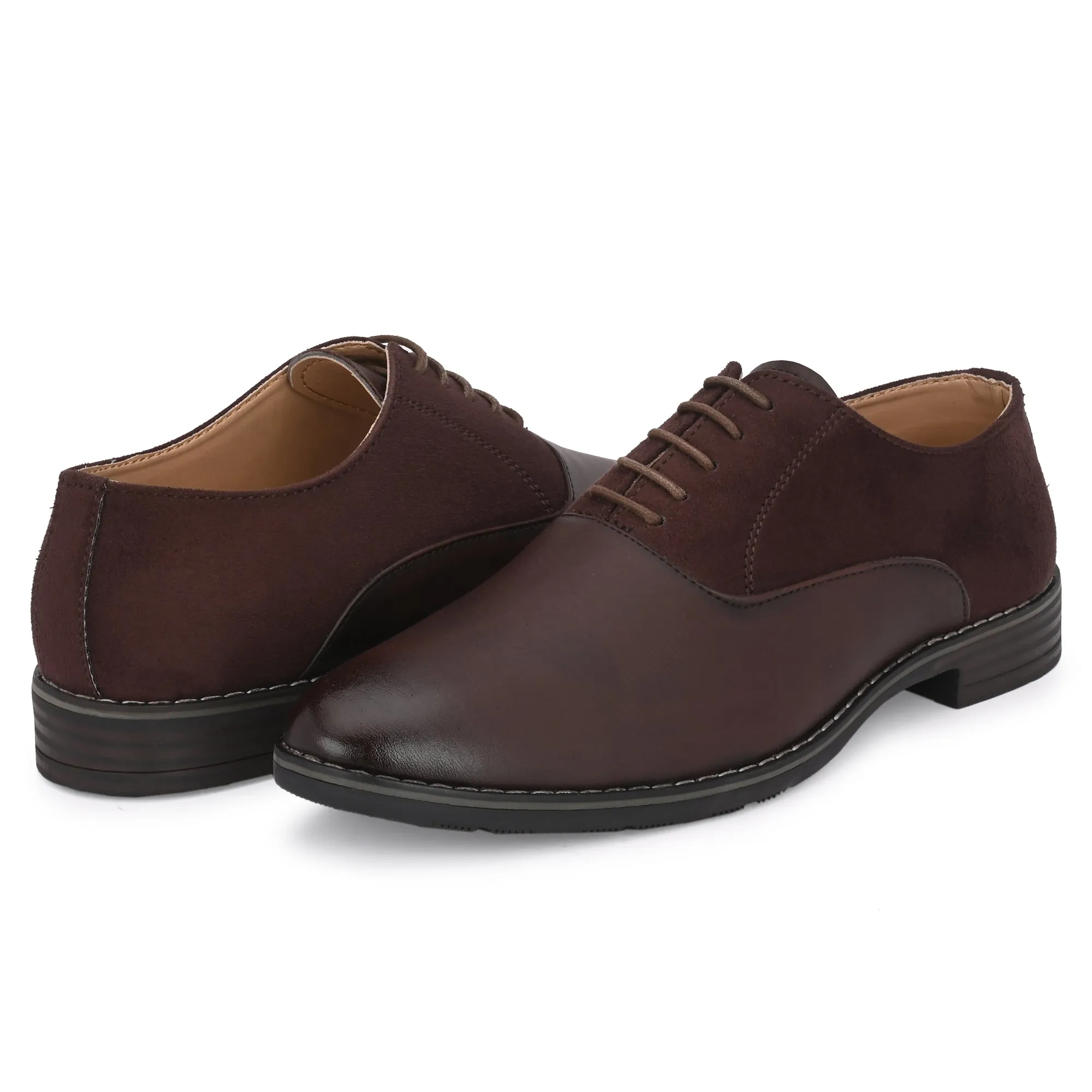 Attitudist Unisex Handcrafted Plain Oxford Matte Gradient Brown Formal Derby Shoes With Round Toe