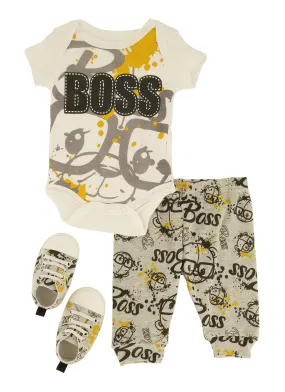 Baby Boys 0-9M Boss Bear Graphic Bodysuit with Joggers and Shoes