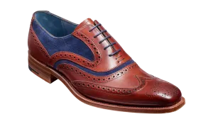 Barker McClean Classic Full Brogue Oxford Shoe - Rosewood Calf / Navy Suede