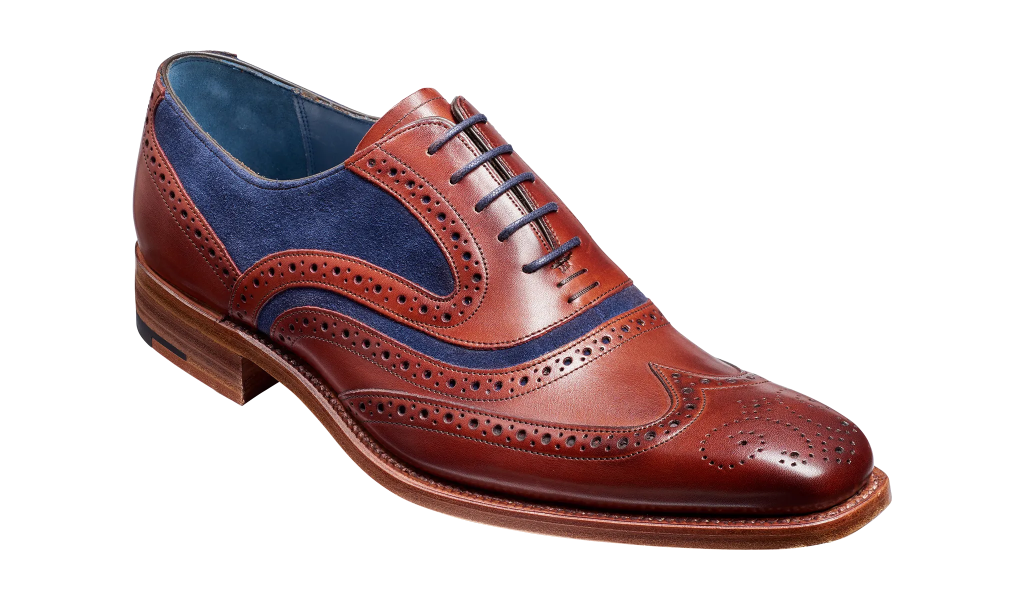 Barker McClean Classic Full Brogue Oxford Shoe - Rosewood Calf / Navy Suede