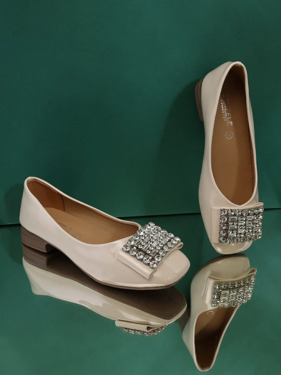 Beige Patent Diamonte Ballerina Flats (TC-RS3629-BEIG)