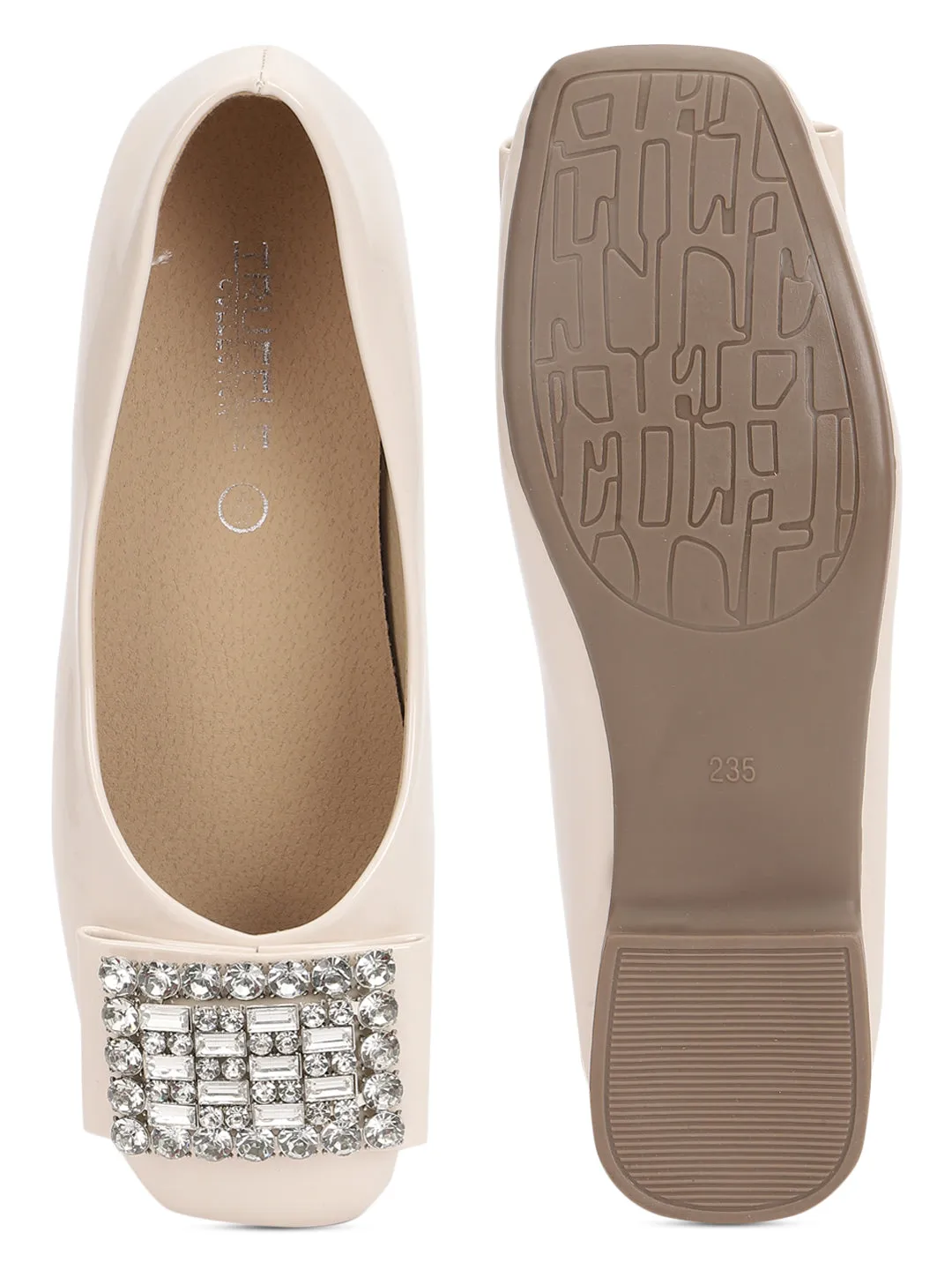 Beige Patent Diamonte Ballerina Flats (TC-RS3629-BEIG)