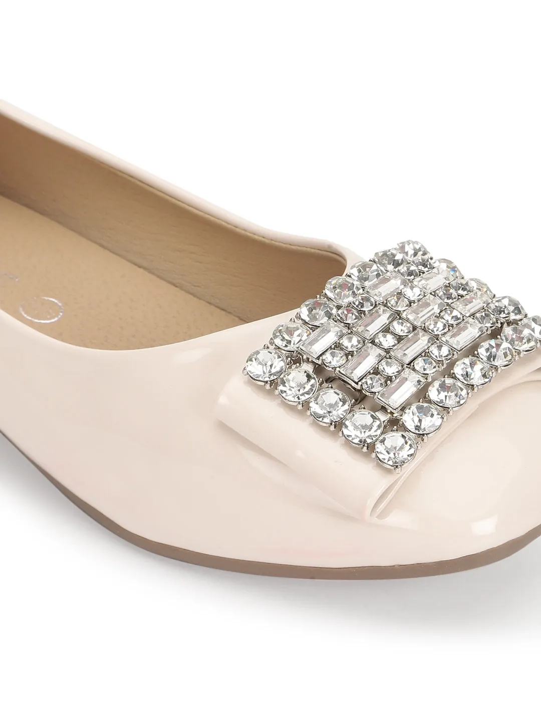 Beige Patent Diamonte Ballerina Flats (TC-RS3629-BEIG)