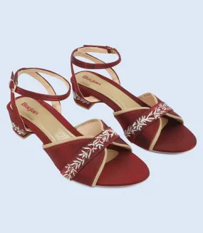 BW9688-MAROON/GOL-Women Sandal Heel