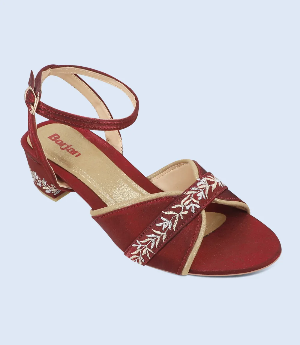 BW9688-MAROON/GOL-Women Sandal Heel