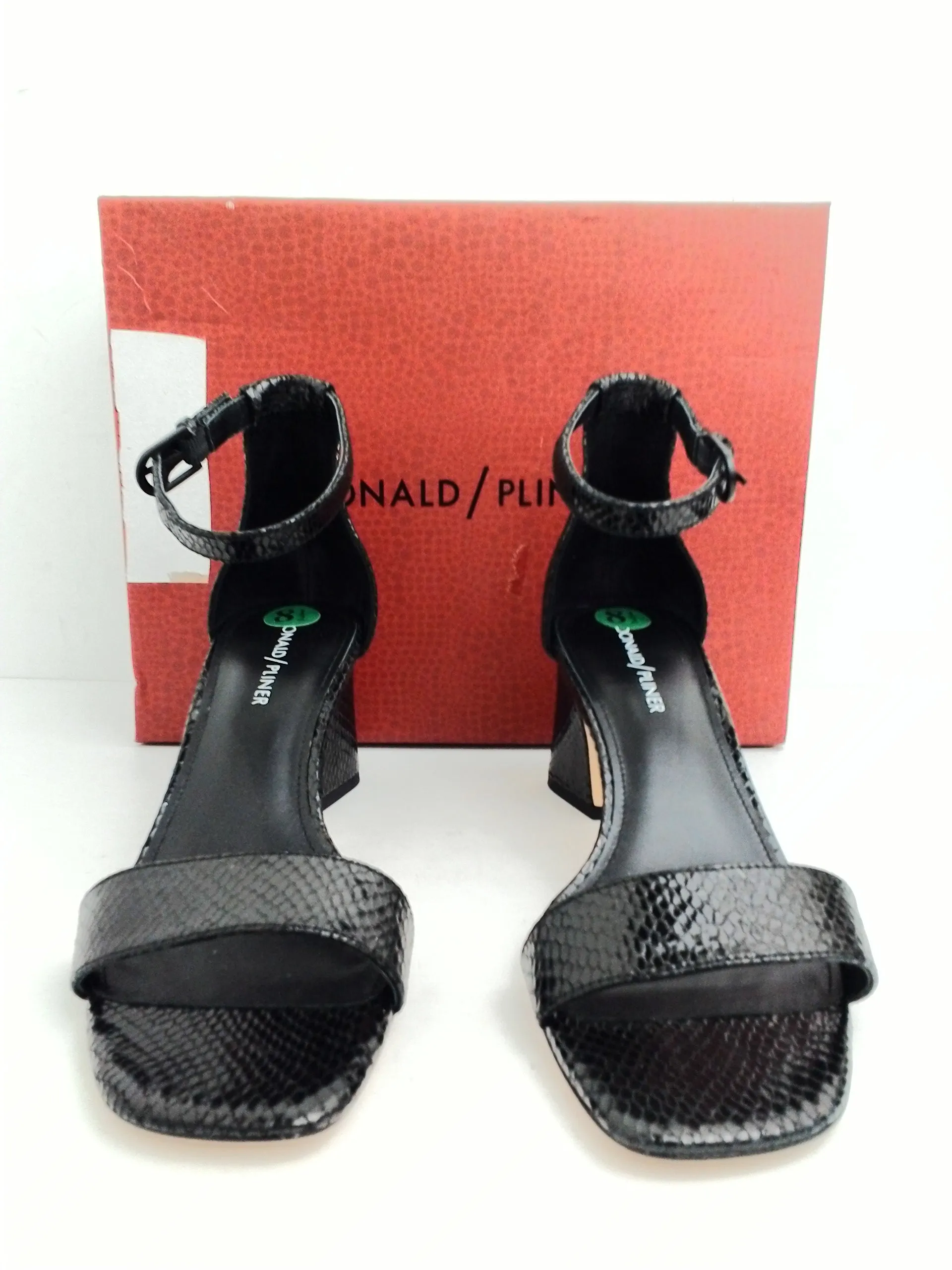 Donald/Pliner Women's Vanesa Black Metallic Mini Viper Heeled Sandal Size 8.5 M