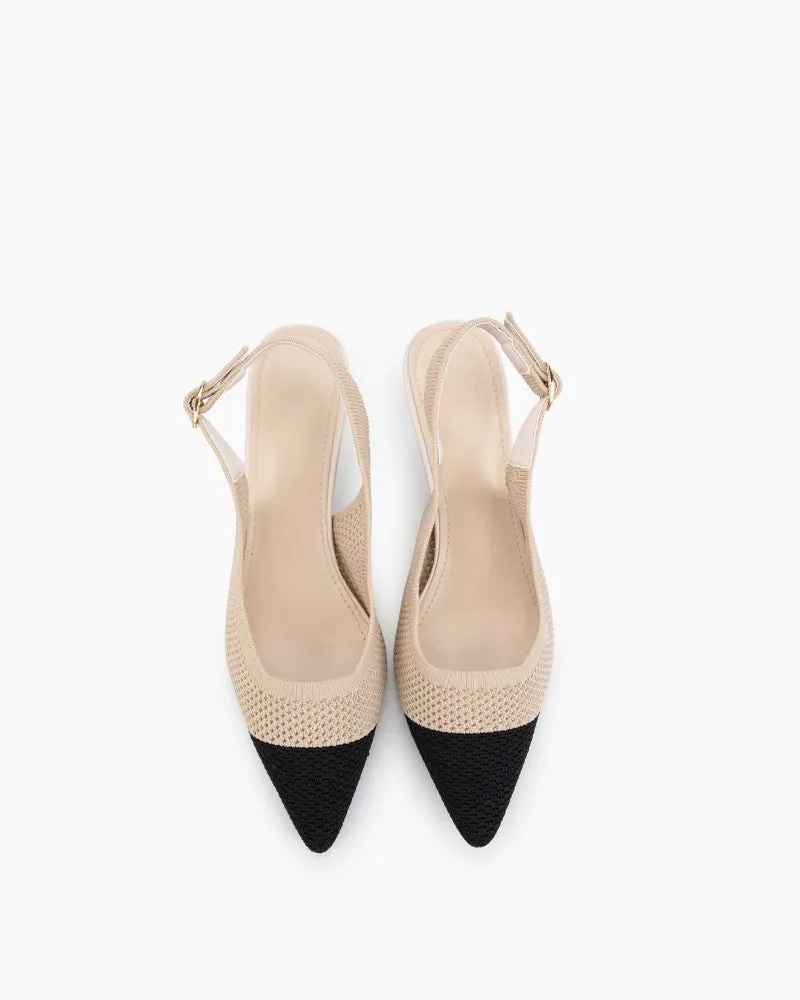 Elastic Knit Slingback Kitten Heel Pumps