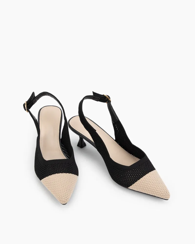 Elastic Knit Slingback Kitten Heel Pumps