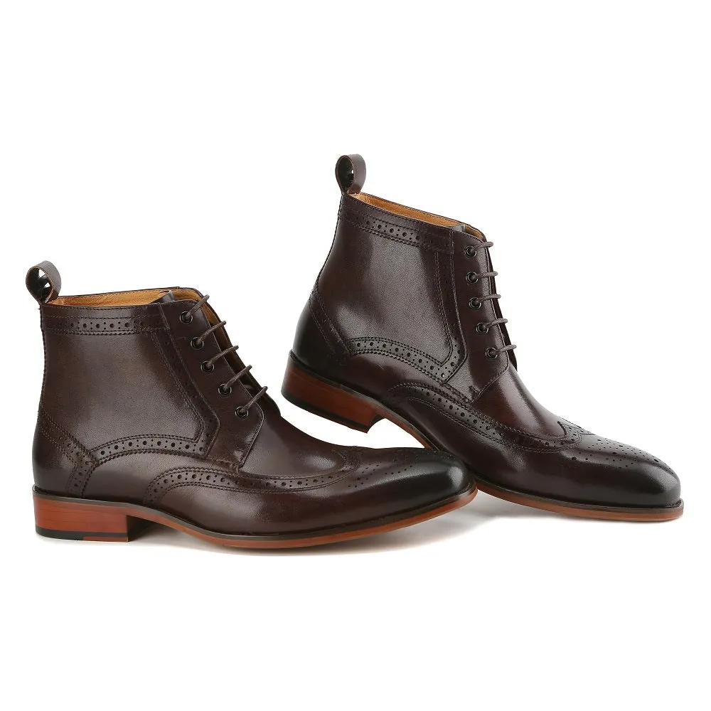 Gino Vitale Men's Handcrafted Genuine Leather Lace-Up Brogue Dress Boot