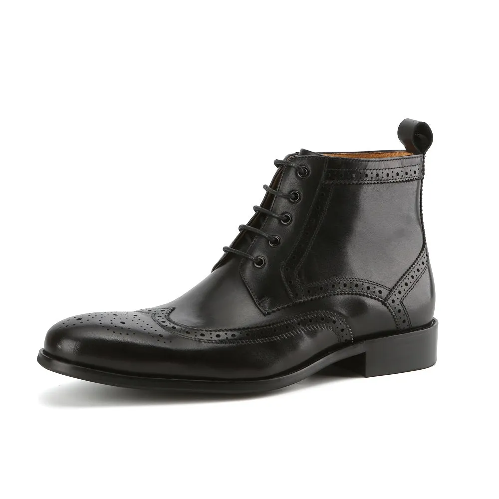 Gino Vitale Men's Handcrafted Genuine Leather Lace-Up Brogue Dress Boot