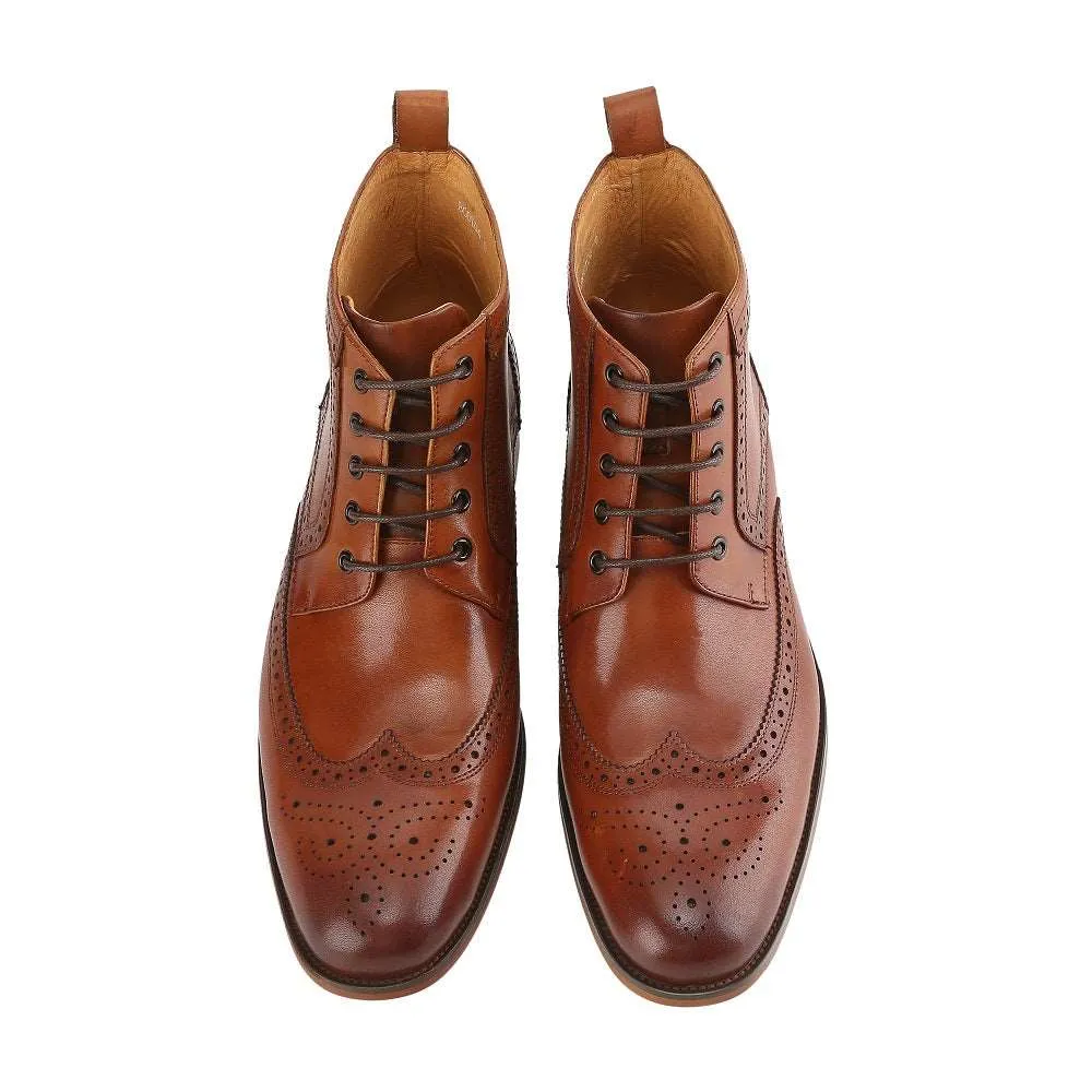 Gino Vitale Men's Handcrafted Genuine Leather Lace-Up Brogue Dress Boot