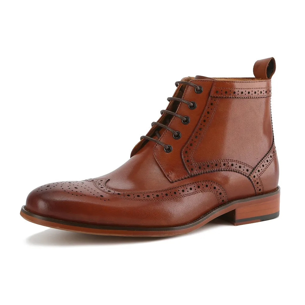 Gino Vitale Men's Handcrafted Genuine Leather Lace-Up Brogue Dress Boot