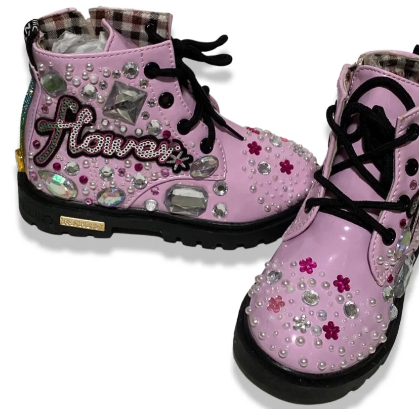 GIRLS FLOWER ME DOWN PINK BOOTS