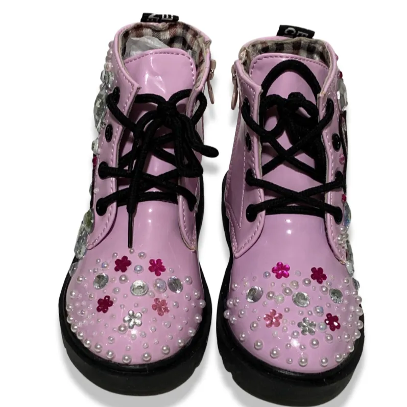 GIRLS FLOWER ME DOWN PINK BOOTS