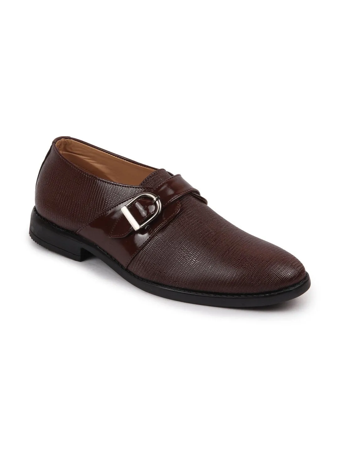 Men Brown Monk Single Strap Party Wear Shoes