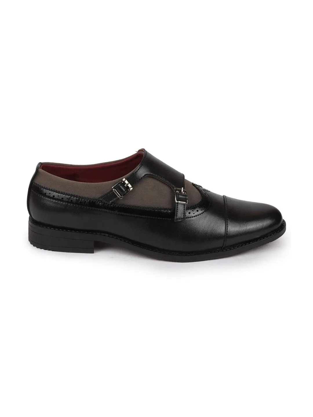 Men Party Black Double Strap Monk Slip On Shoes