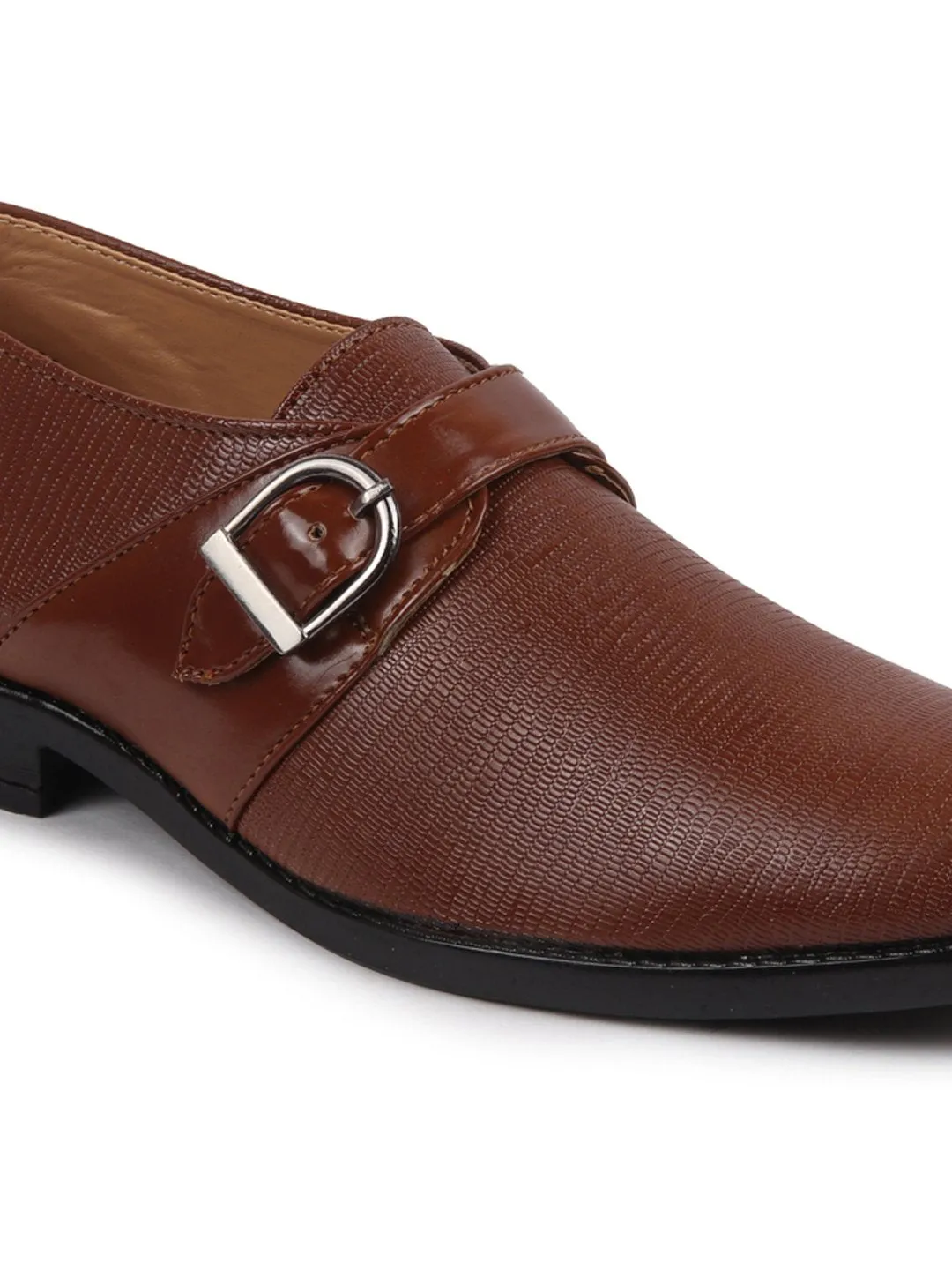 Men Tan Monk Single Strap Party Wear Shoes