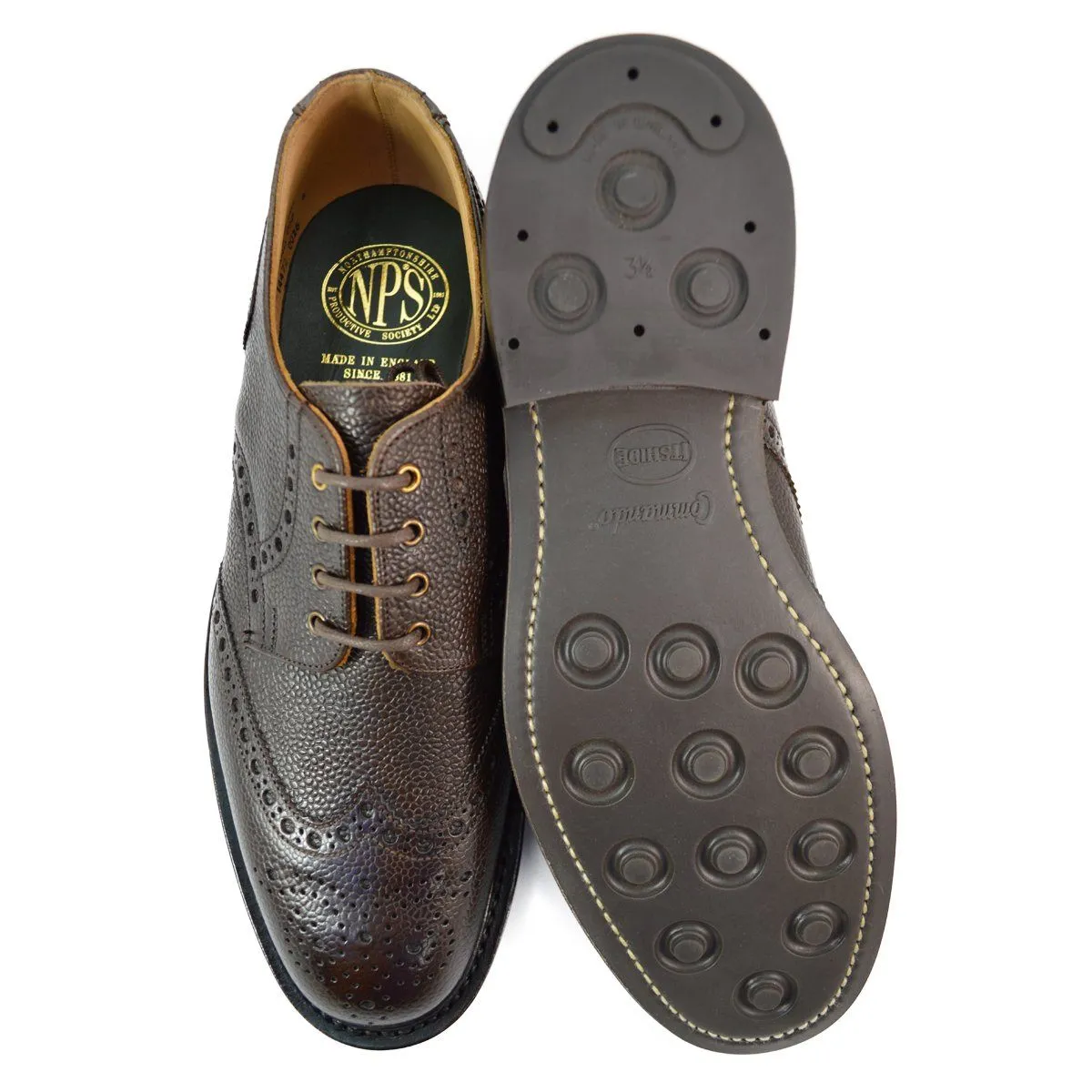 Mens NPS Wilson Walnut Grain Brogue Shoes with Durable Itshide Sole - Classic Footwear Elegance