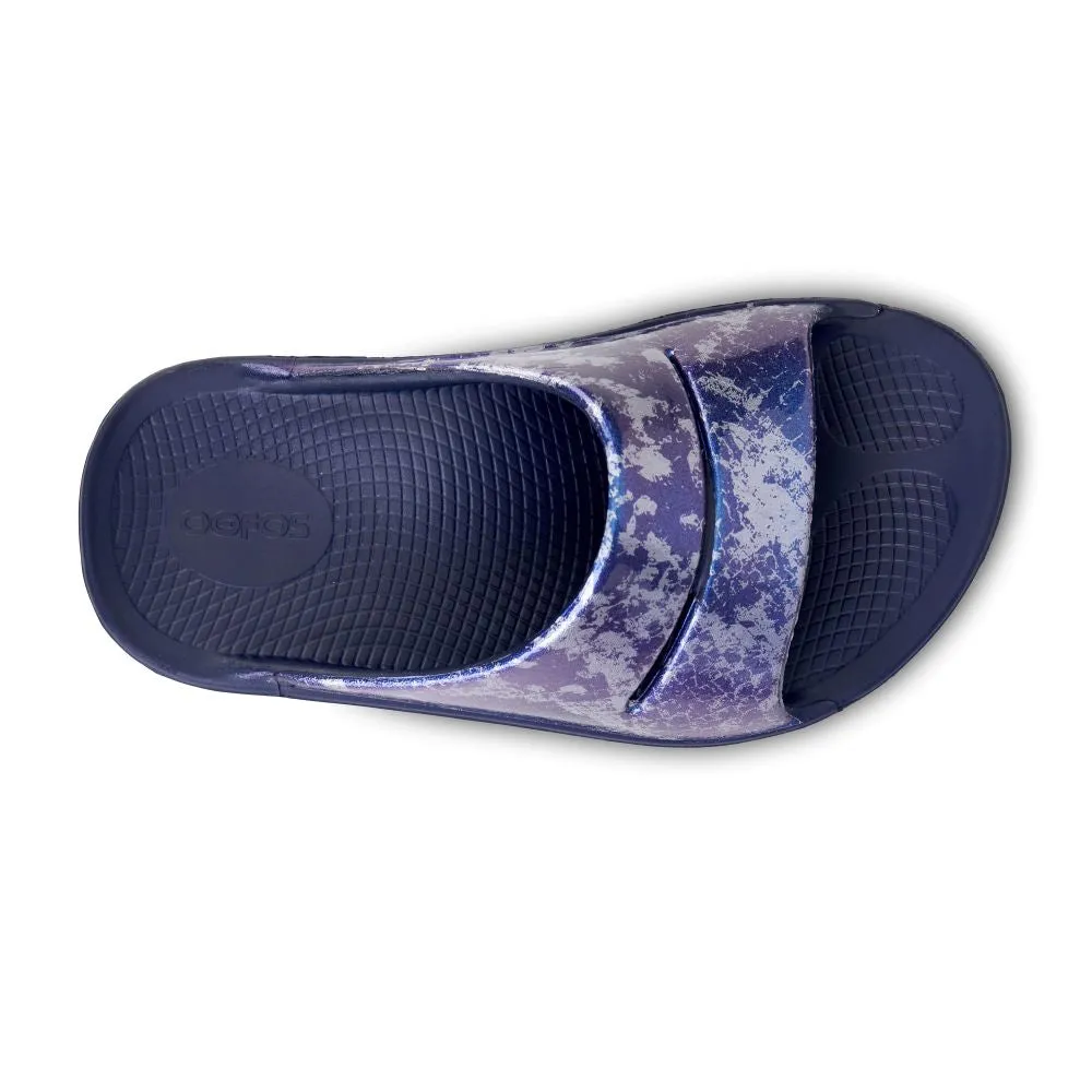 'OOFOS' Women's OOahh Slide Limited Edition - Navy / Silver / Silver Snake