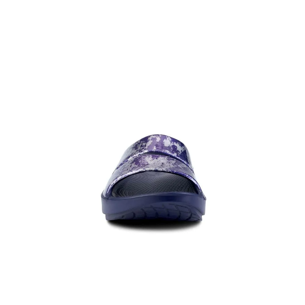 'OOFOS' Women's OOahh Slide Limited Edition - Navy / Silver / Silver Snake