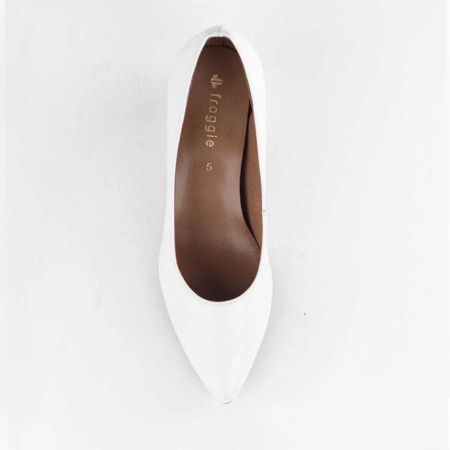 Pointed Block Heel Court Shoes in White - 12604