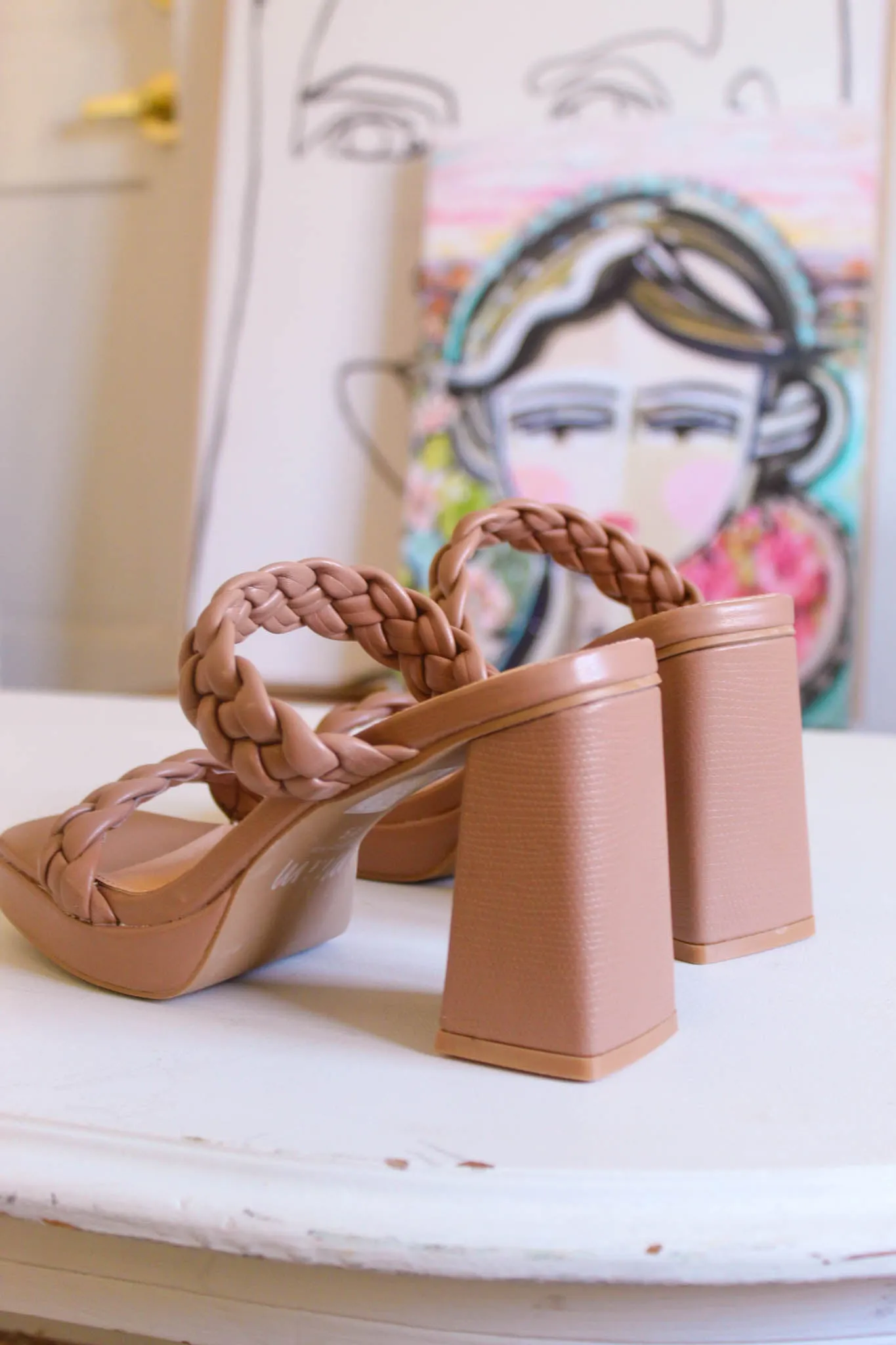 Summer Nights Braided Sandal w/ Heel - Tan