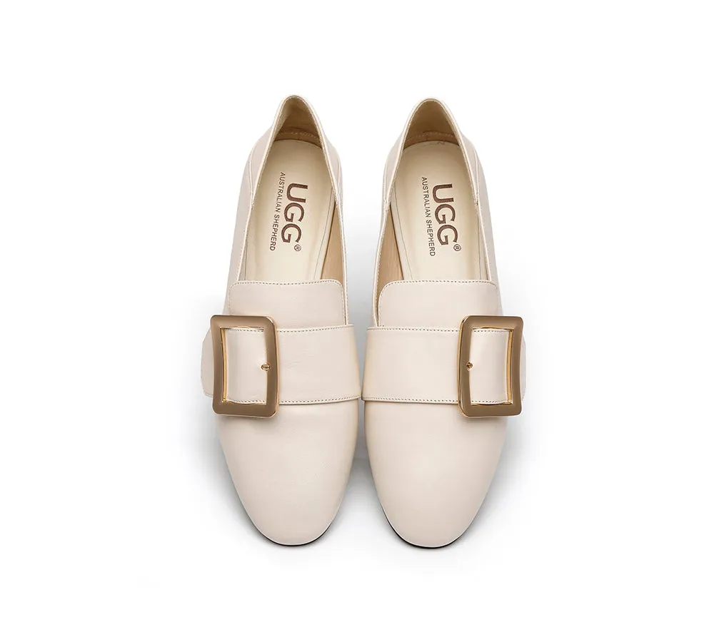 UGG Australian Shepherd Sally Square Buckle Loafers Opera Flats Almond Toe Flat Heel