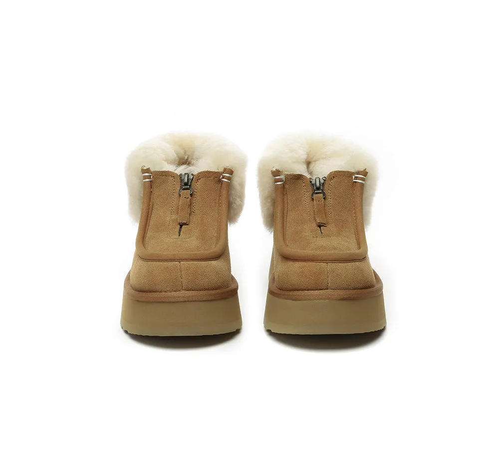 UGG AUSTRALIAN SHEPHERD Sheepskin Wool Collar Zipper Platform Mini Ankle Boots