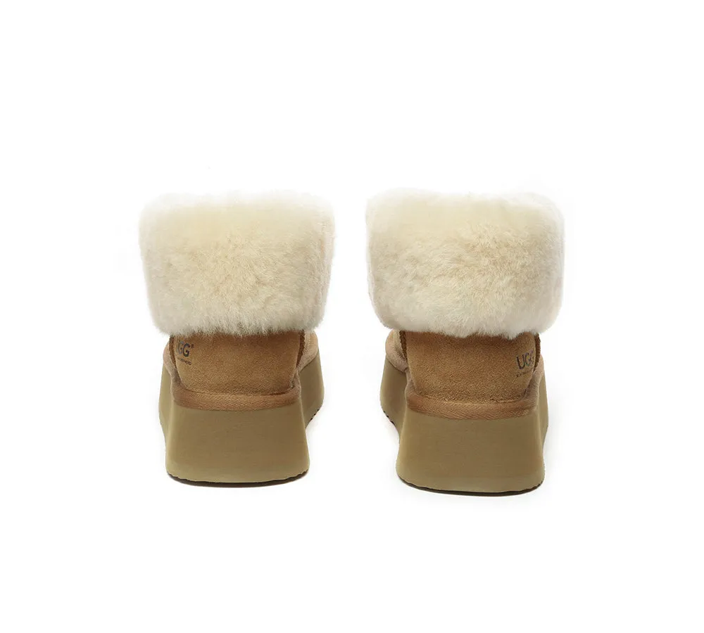 UGG AUSTRALIAN SHEPHERD Sheepskin Wool Collar Zipper Platform Mini Ankle Boots