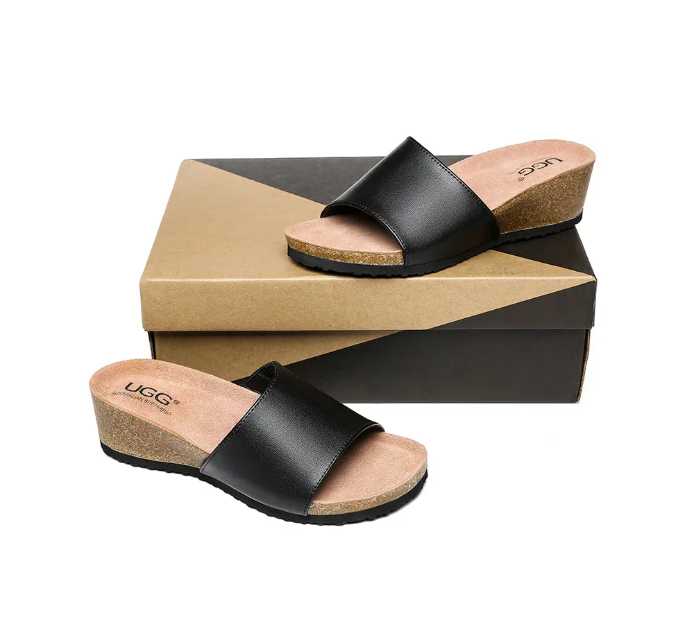 UGG Australian Shepherd Women Sandals Megan Platform Leather Wedge Slides