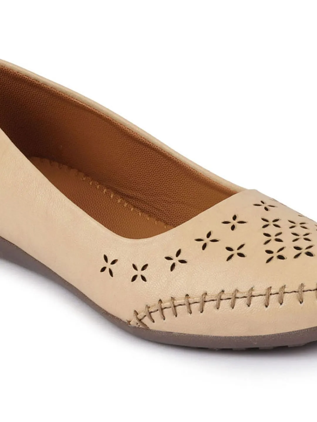 Women Cream Flat Slip On Ballerina