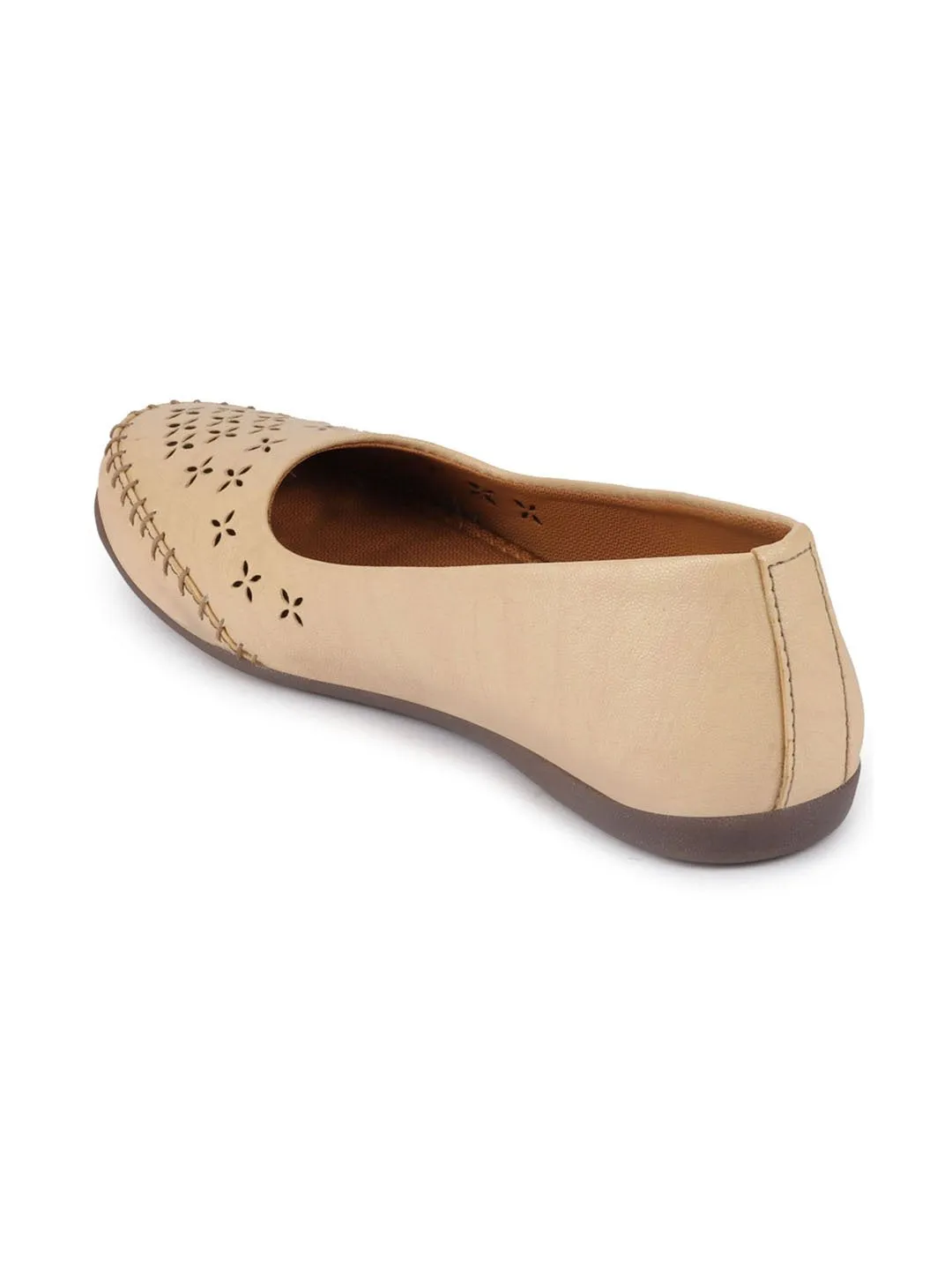 Women Cream Flat Slip On Ballerina