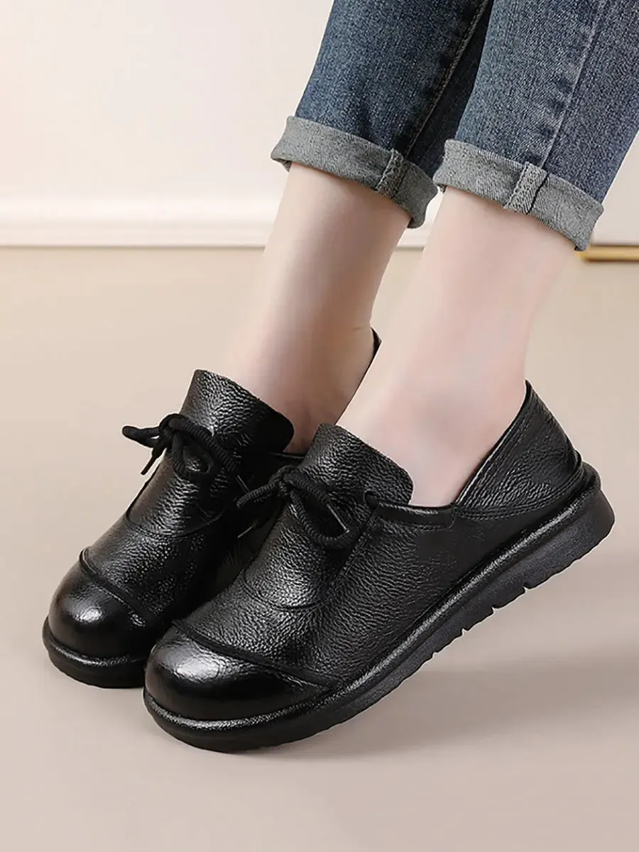 Women Leather Drawstring Flat Shoes