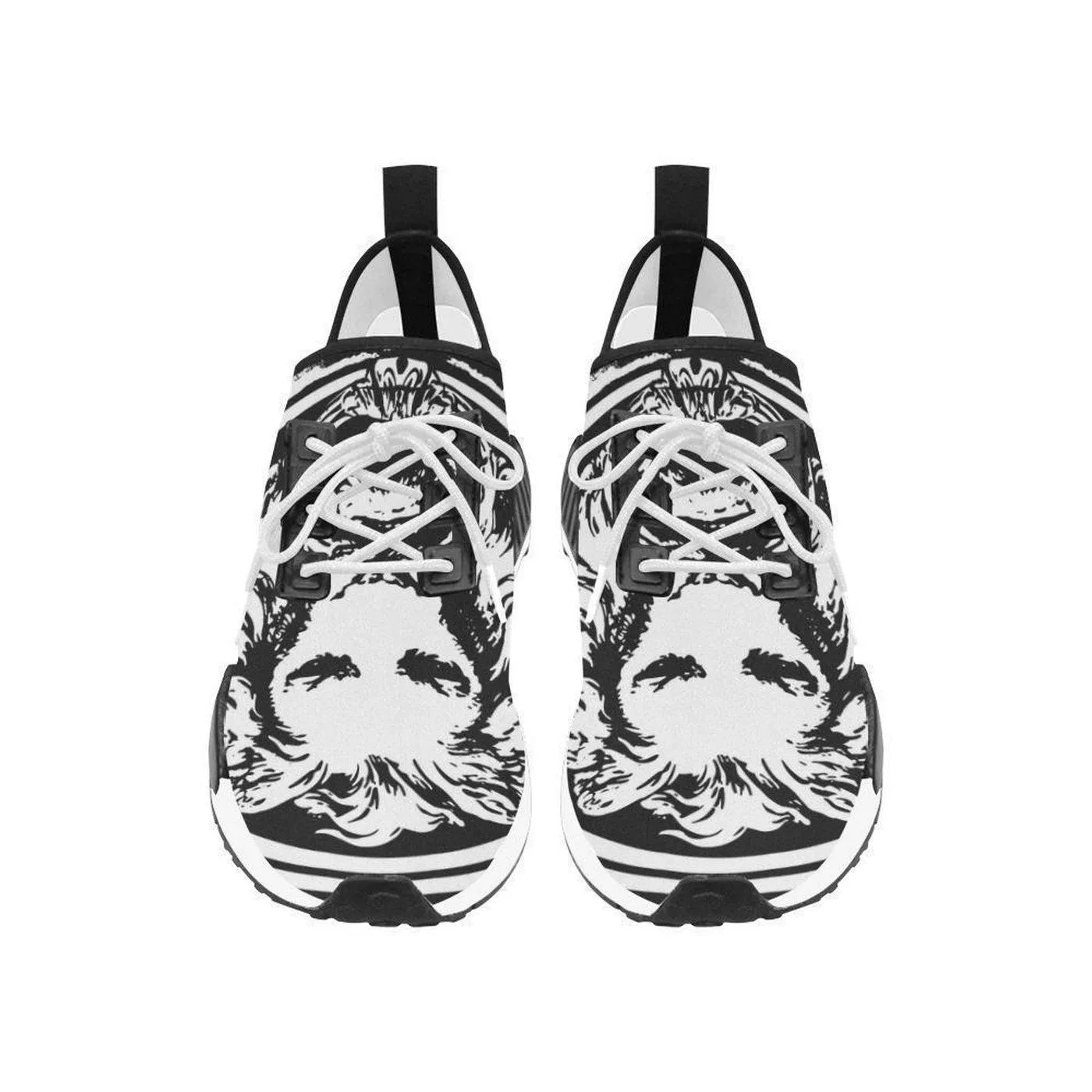 Women's Black and White Lion Lace Up Trainers