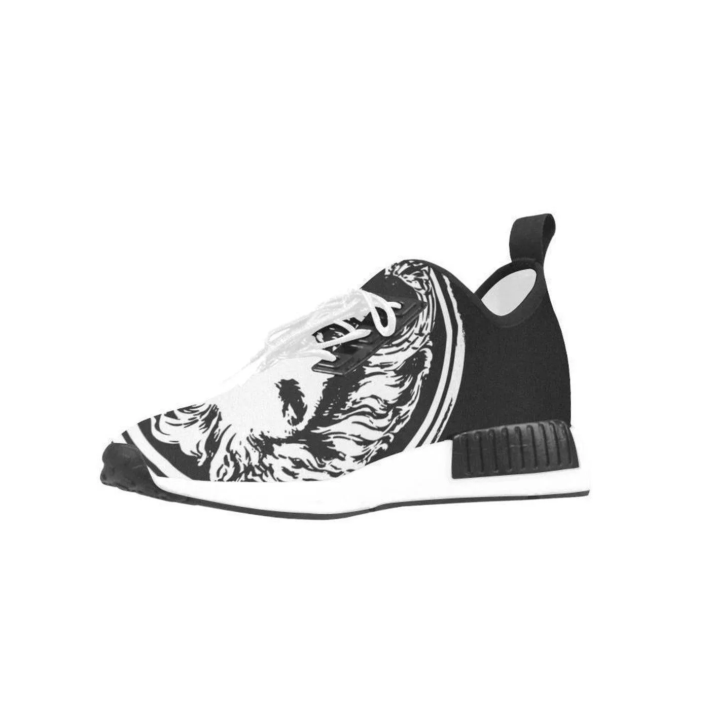 Women's Black and White Lion Lace Up Trainers