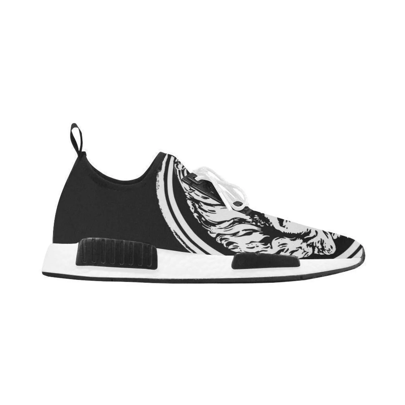 Women's Black and White Lion Lace Up Trainers