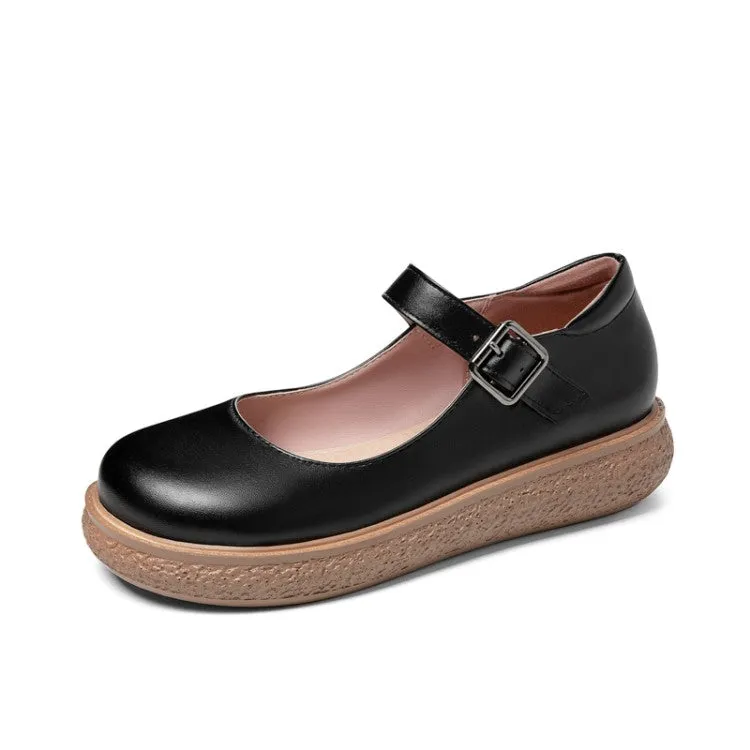 Women's Round Toe Mary Janes Platform Flats