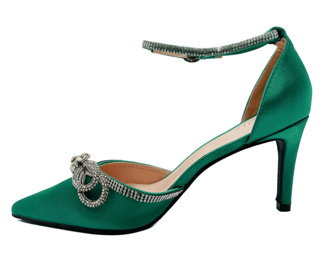 Women's Satin Diamante Open Court Shoes